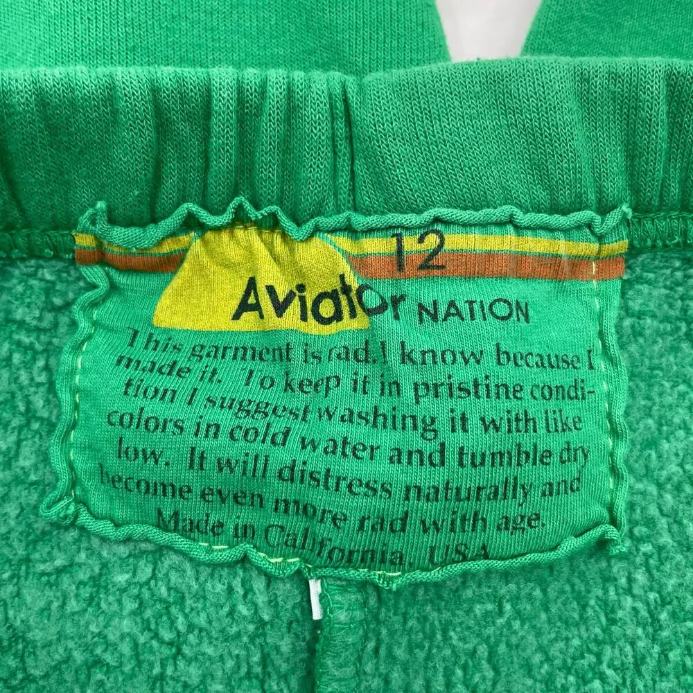 Aviator Nation Kelly Green Logo Sweatpants Bright Rainbow Unisex KIDS Size 12
